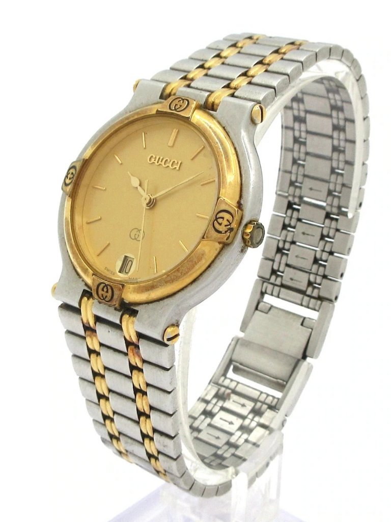 Gucci 9000m 0****** Silver Gold Unisex Wrist Watch